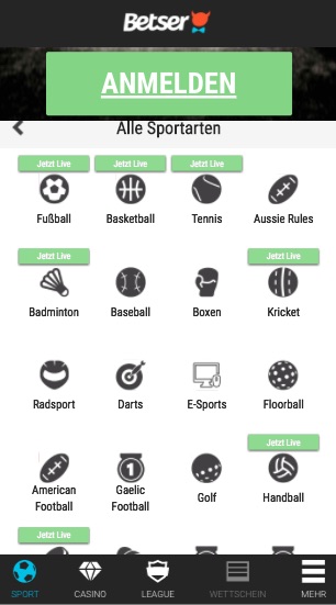 Wettprogramm Betser Sportwetten App