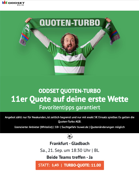 ODDEST Quotenboost zu Frankfurt - Gladbach